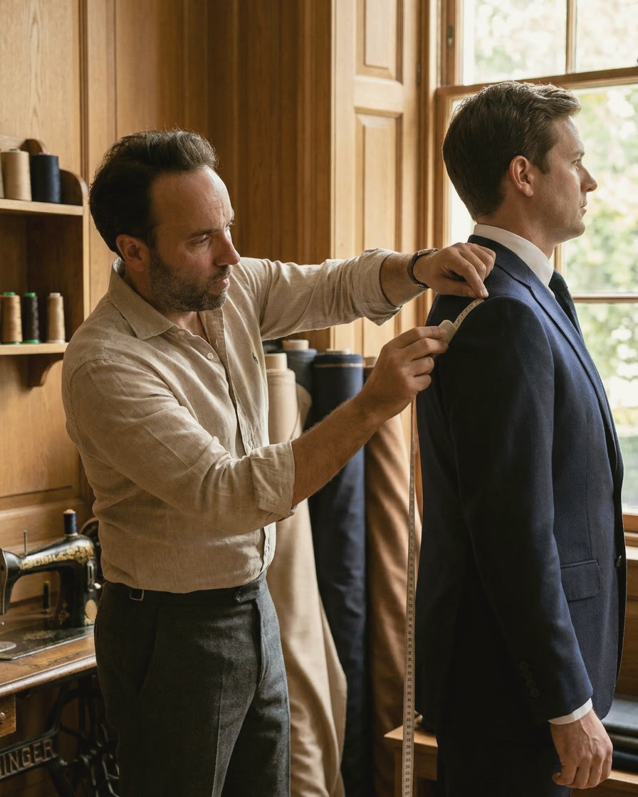 Prise de mesure d’une veste à l’atelier